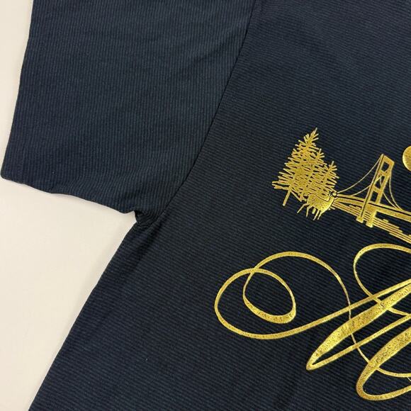 Vintage Michigan Mackinac Bridge Lake Sailboat Gold Embossed Striped Shirt XL - Picture 4 of 7